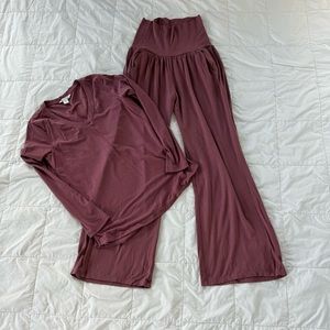 Athleta two piece set wide leg fold down waist pants long sleeve